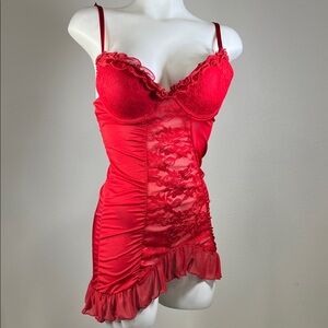 Tres Sexy by Oh La La Cheri Vibrant Red Lace Chemise LARGE